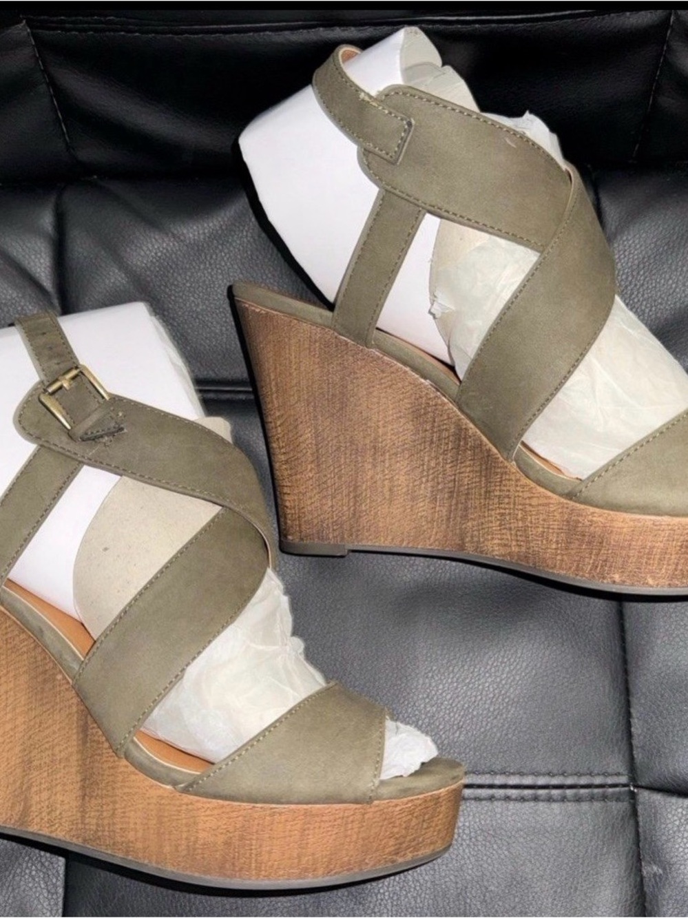 Indigo Rd. Olive Suede Cross-Strap Wedge Sandals